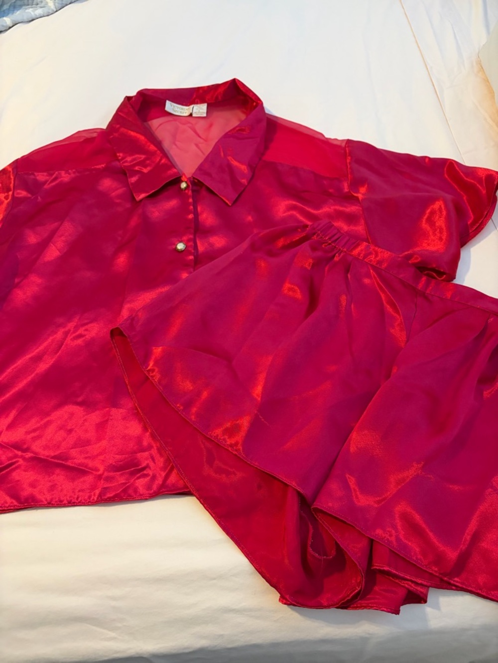Victoria's Secret Shiny Fuchsia Satin Button-Up Top
